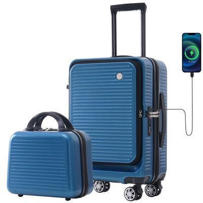 Carry-on Luggage 20 Inch Front Open Luggage Lightweight Suitcase with Front Pocket and USB Port, 1 Portable Carrying Case - Korvel