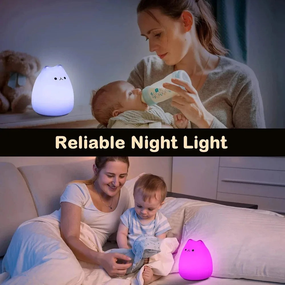 Colorful Cat Silicone Night Light - LED Cartoon Lamp