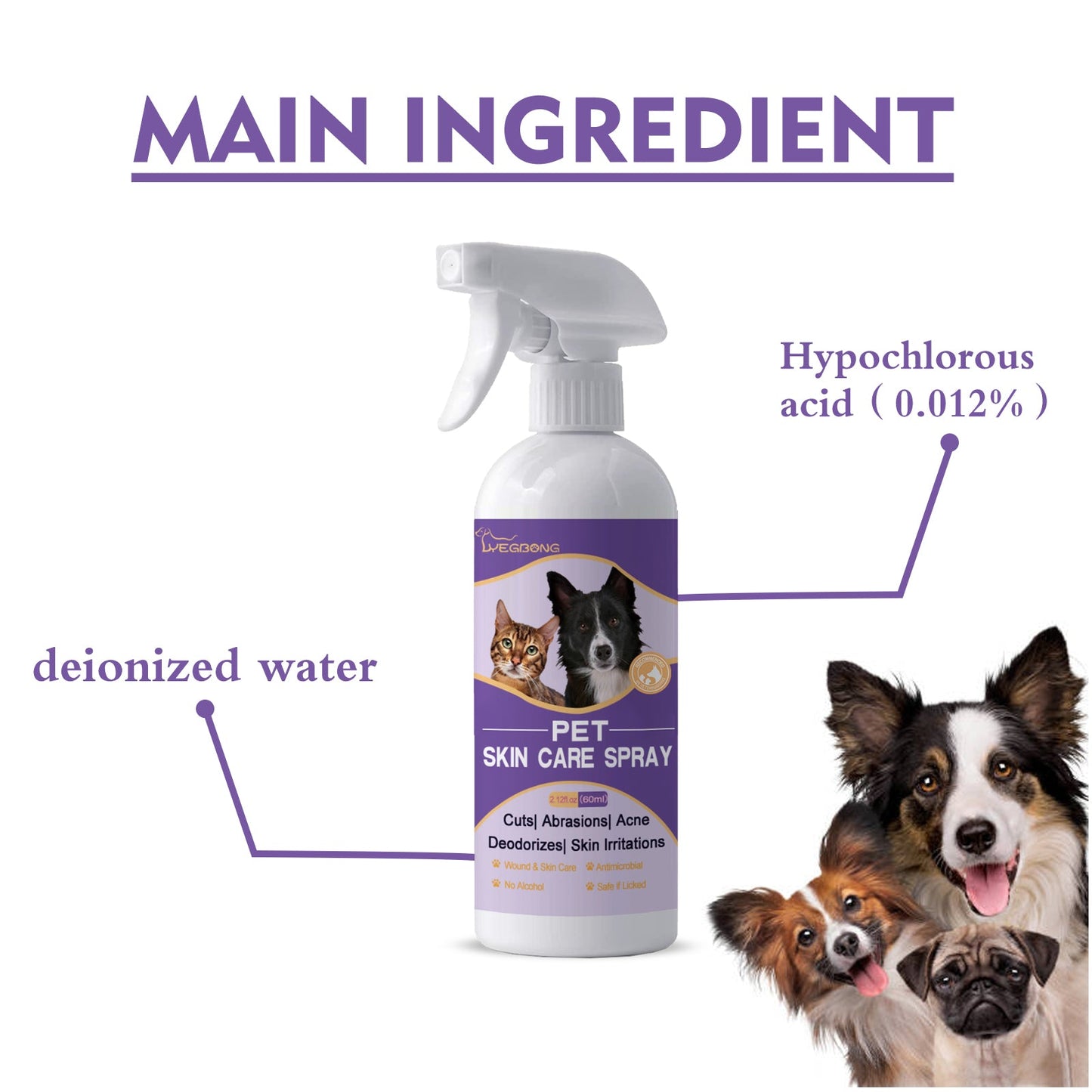 Pet Skin Relief Spray, Relieves Dog And Cat Skin Itchiness Eliminates Mites Cleaning Care Spray - Korvel
