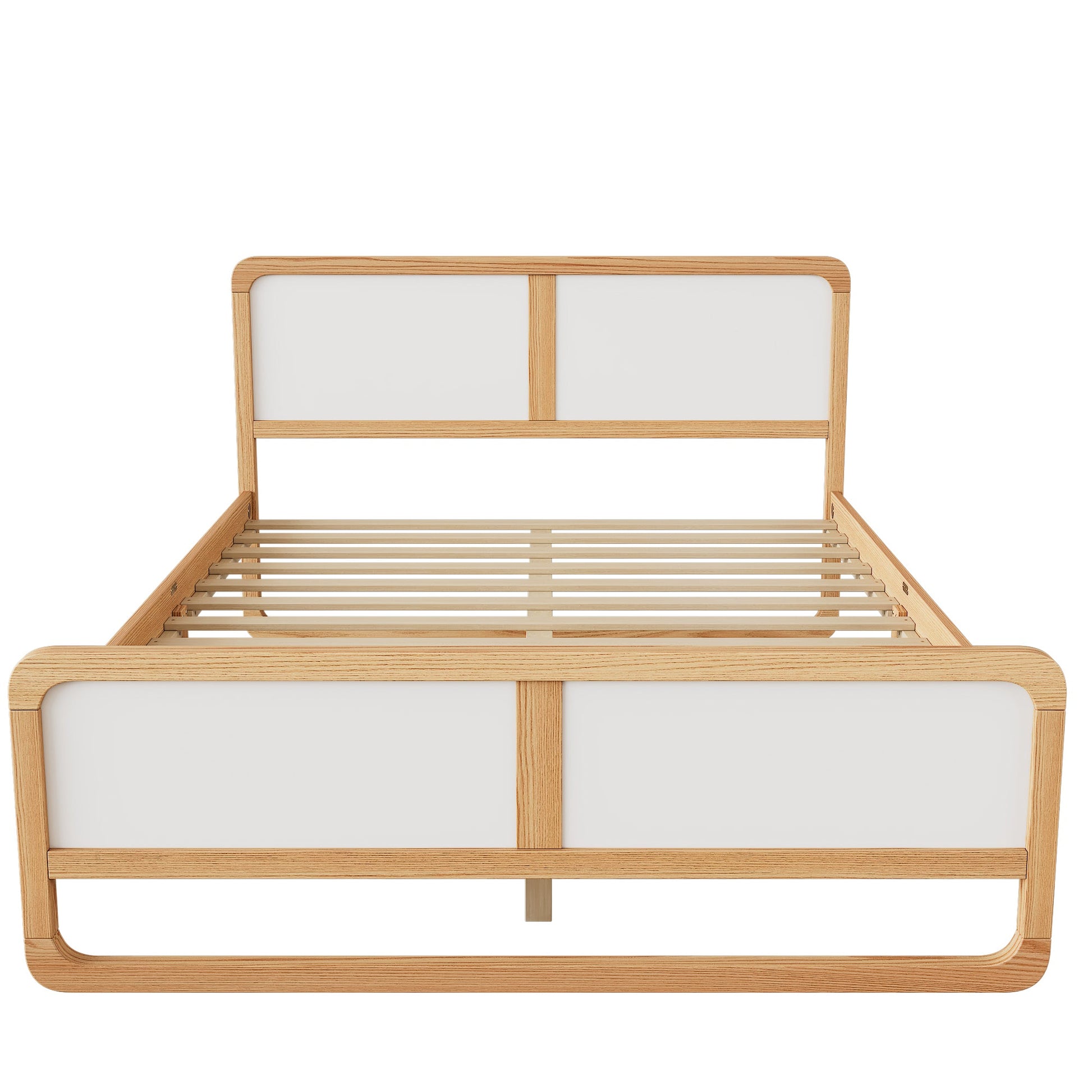 Modern Style Queen Size Solid Wood Platform Bed for Kids, Teens, Adults, No Need Box Spring, Walnut and White - Korvel
