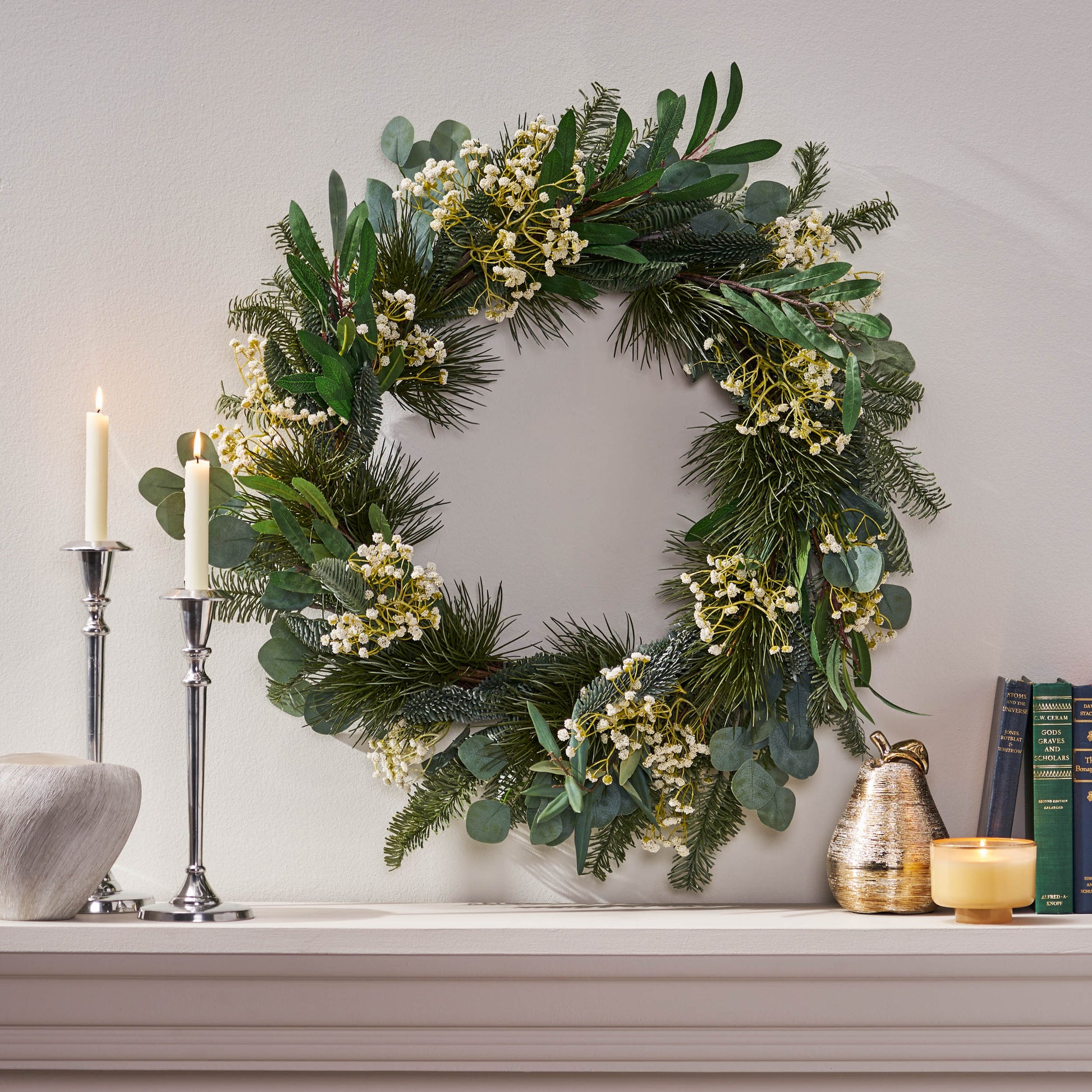 30IN Eucalyptus leaves, pine twigs, stars wreath - Korvel
