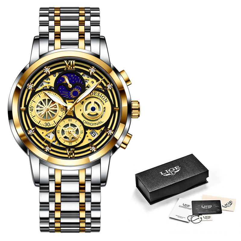 Montre à quartz squelettique multifonctionnelle pour hommes - Étanche