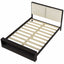 Queen Size Platform Bed Frame with Upholstery Headboard and Bookshelf in Footboard and LED Light Strips, Espresso - Korvel