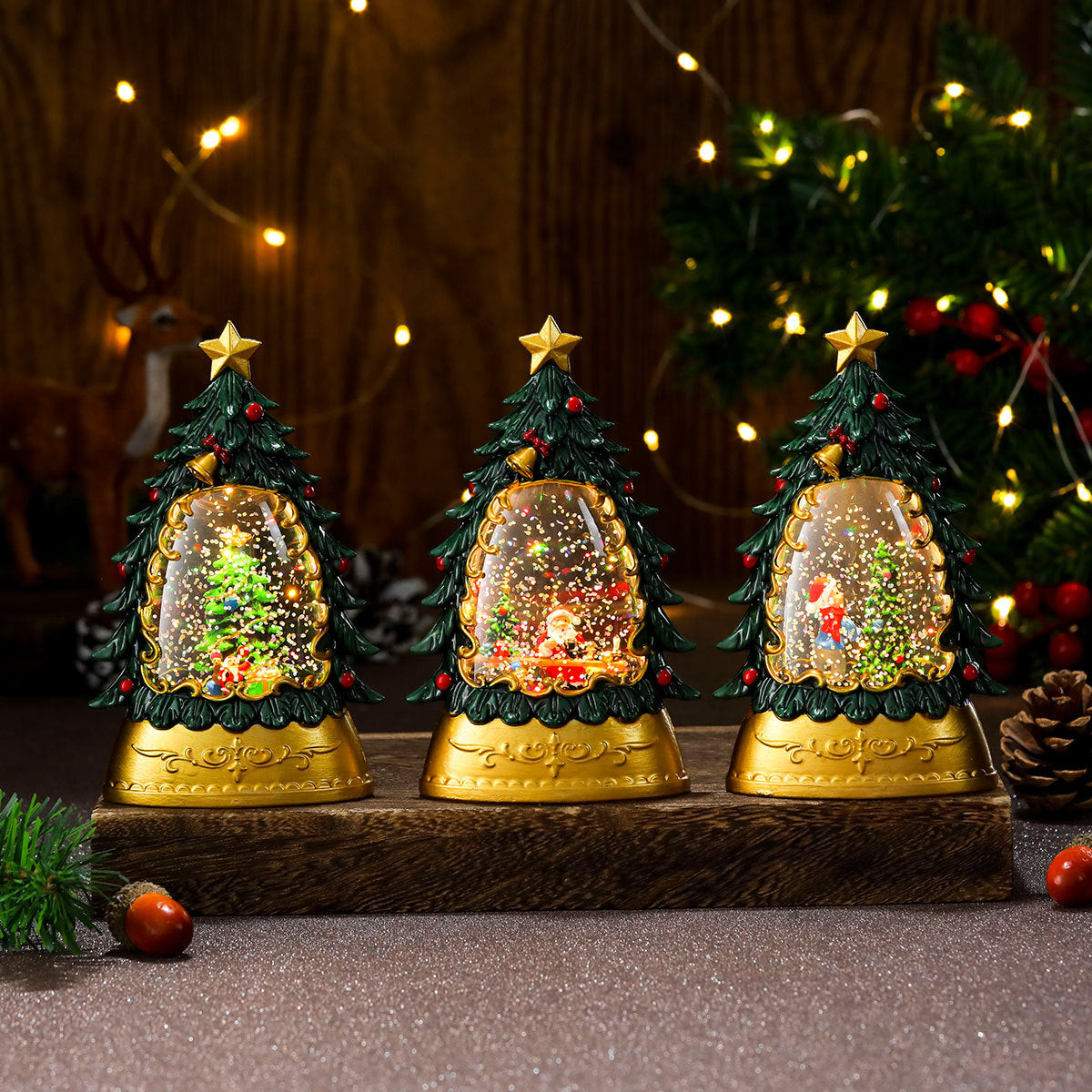 Christmas gifts, painted Christmas trees, glowing candles, oil lamps, children's small gifts, wind lamps, bar table decorations, ornaments - Korvel