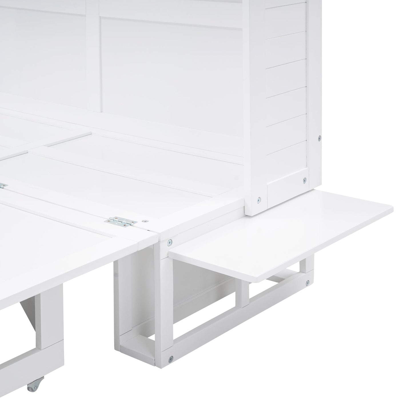 ueen Size Murphy Bed with Bookcase, Bedside Shelves and a Big Drawer, White - Korvel