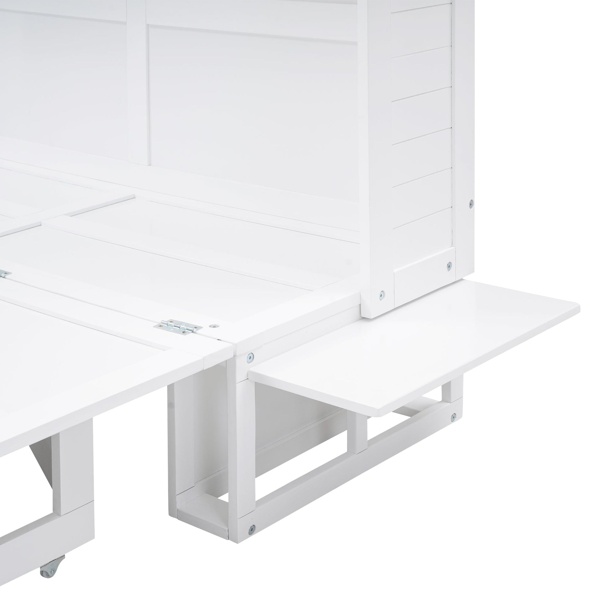 ueen Size Murphy Bed with Bookcase, Bedside Shelves and a Big Drawer, White - Korvel