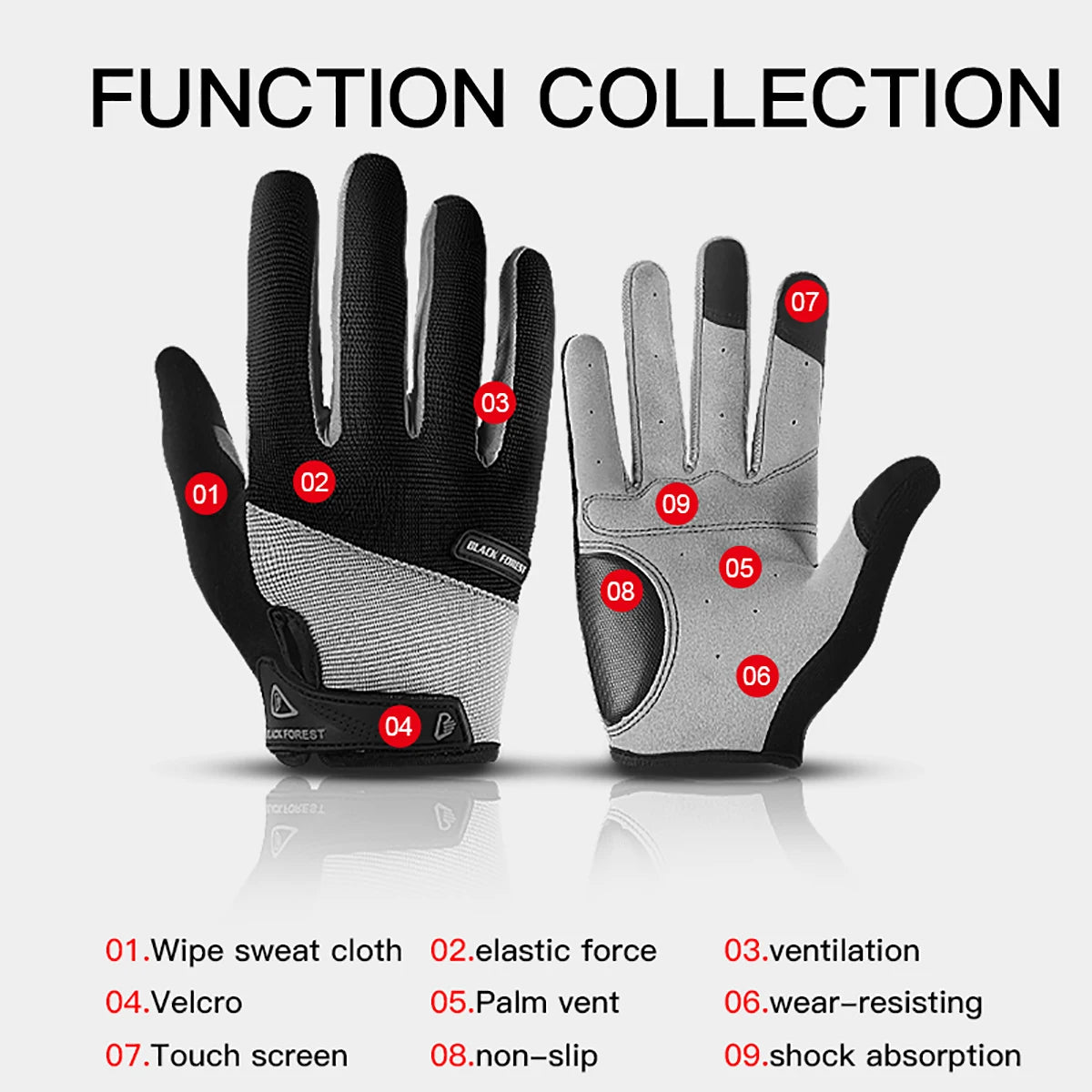 Gants de cyclisme à doigts complets respirants de qualité supérieure pour hommes et femmes
