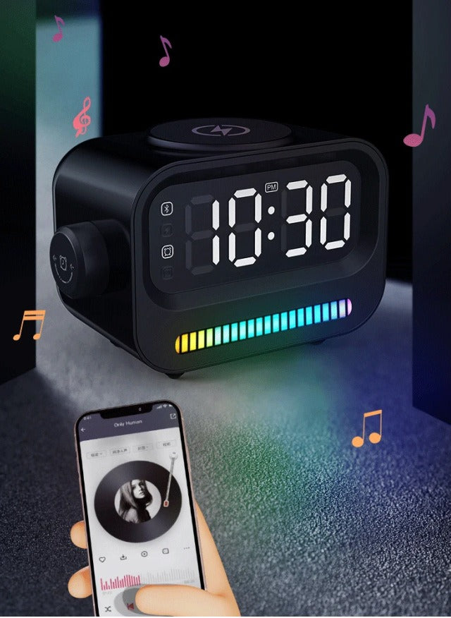 Réveil Bluetooth avec haut-parleur et chargement sans fil