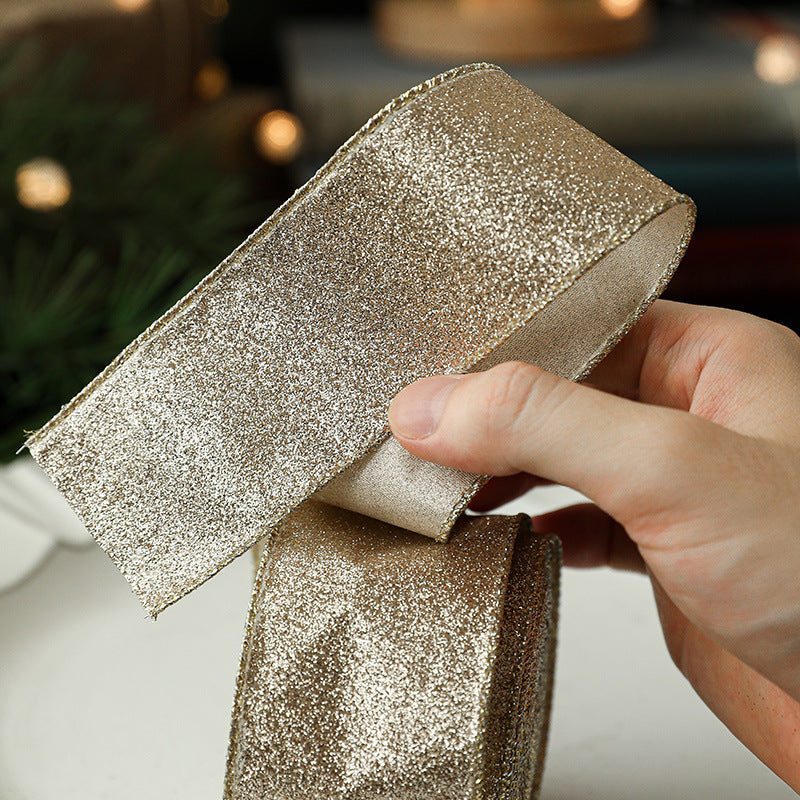 Elegant Gold Onion Cloth Christmas Ribbon with Decorative Bow