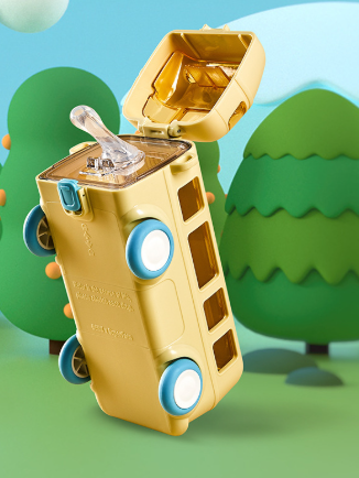 500ml Bus Car Children's Straw Water Cup Tritan Cute Plastic Cup Portable Outdoor Bouncing Lid Cup - Korvel