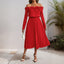 One-Shoulder Long Sleeve Solid Color Women's Dress
