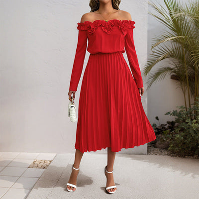 One-Shoulder Long Sleeve Solid Color Women's Dress