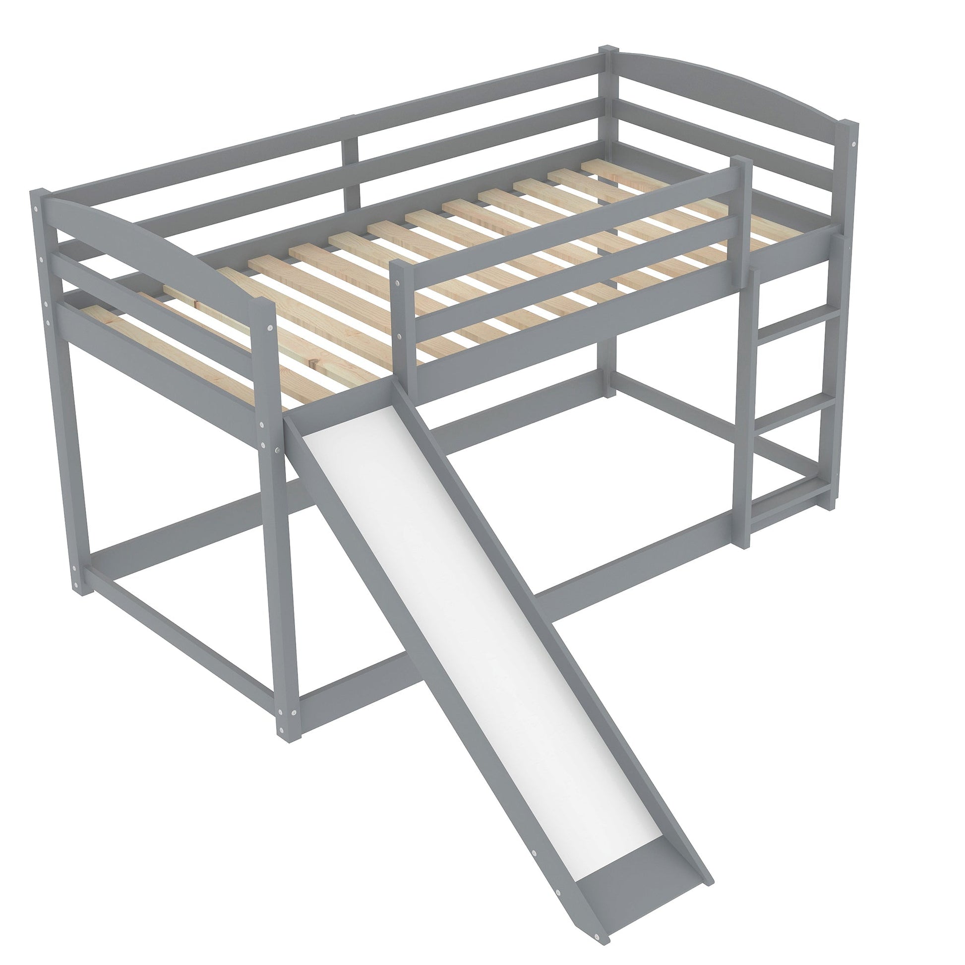 Twin over Twin Bunk Bed with Convertible Slide and Ladder Gray - Korvel