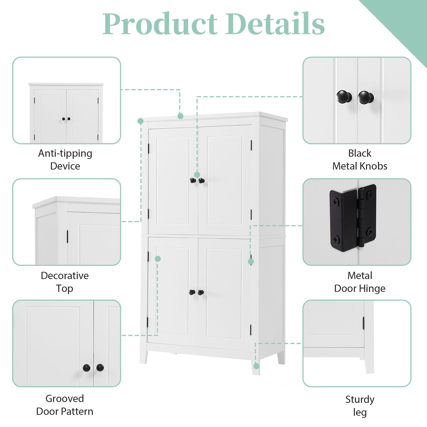 Bathroom floor storage cabinet, bathroom storage unit, 4-door independent cabinet, adjustable shelf, adaptive shelf, white - Korvel