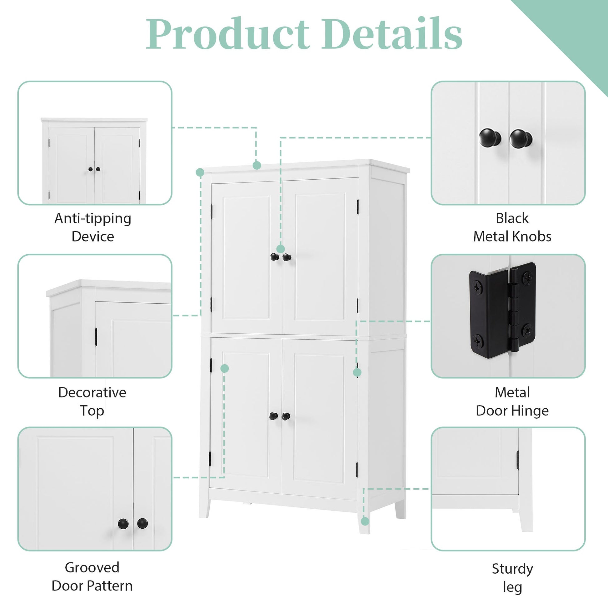 Bathroom floor storage cabinet, bathroom storage unit, 4-door independent cabinet, adjustable shelf, adaptive shelf, white - Korvel