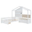 Twin Size House Bed with Upholstered Sofa and Charging Station