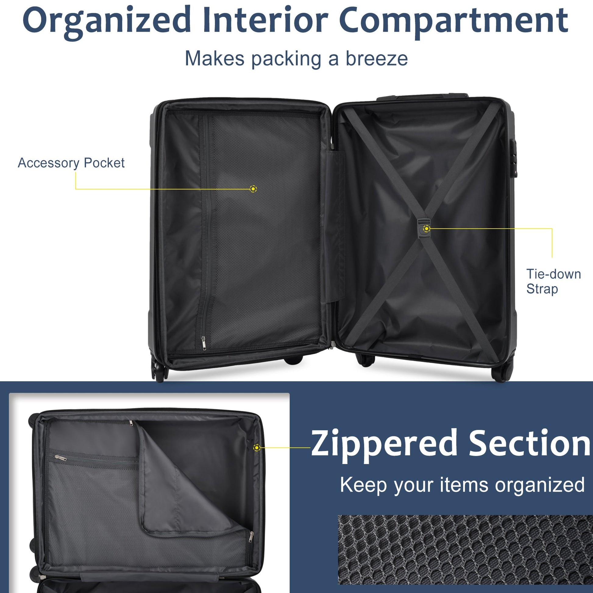 Hardshell Luggage Spinner Suitcase with TSA Lock Lightweight Expandable 24'' (Single Luggage) Blue + ABS + 24 Inch - Korvel