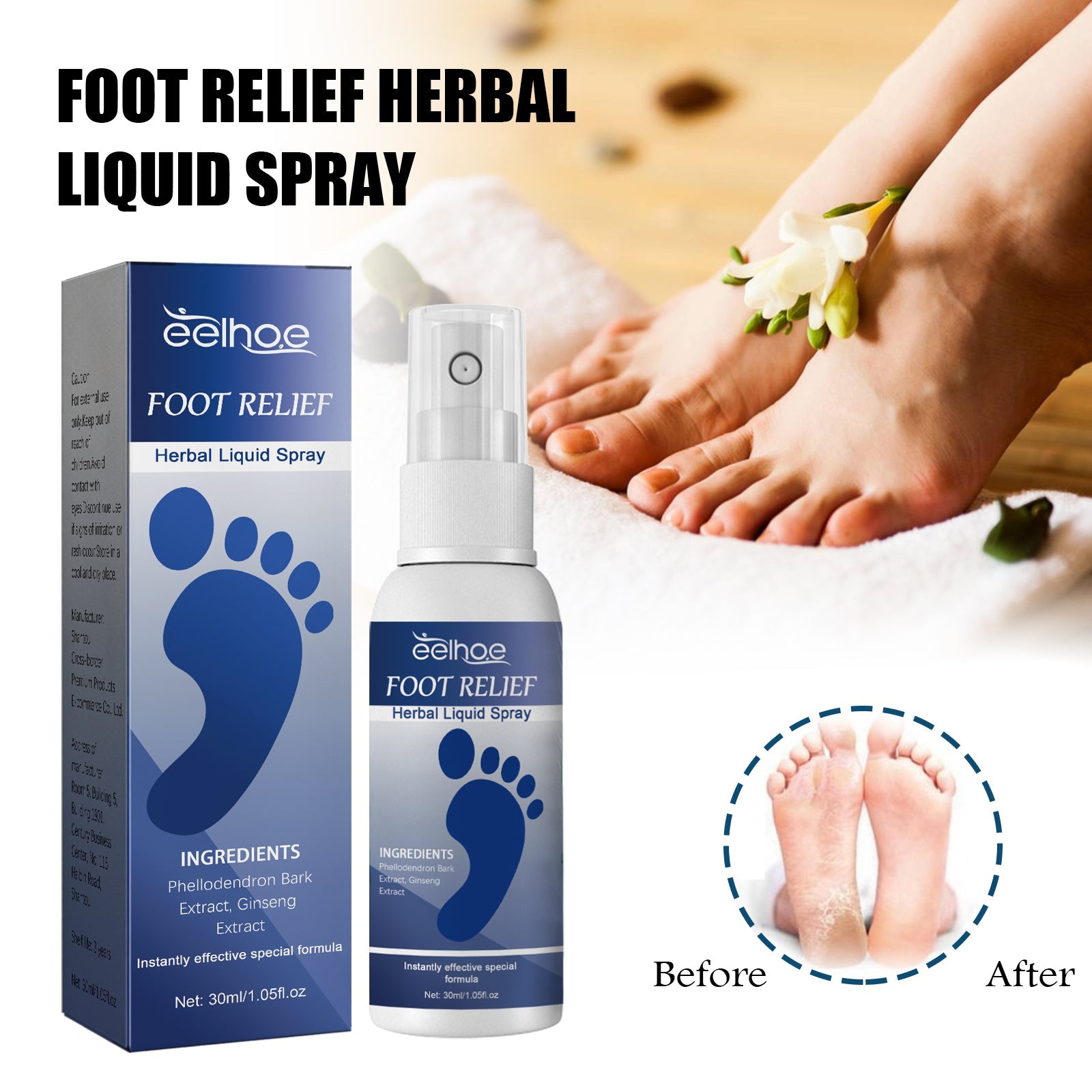 Foot Relief Herbal Liquid Spray, Clean Exfoliating Calluses Anti-Cracking Peeling Foot Moisturizing Spray - Korvel