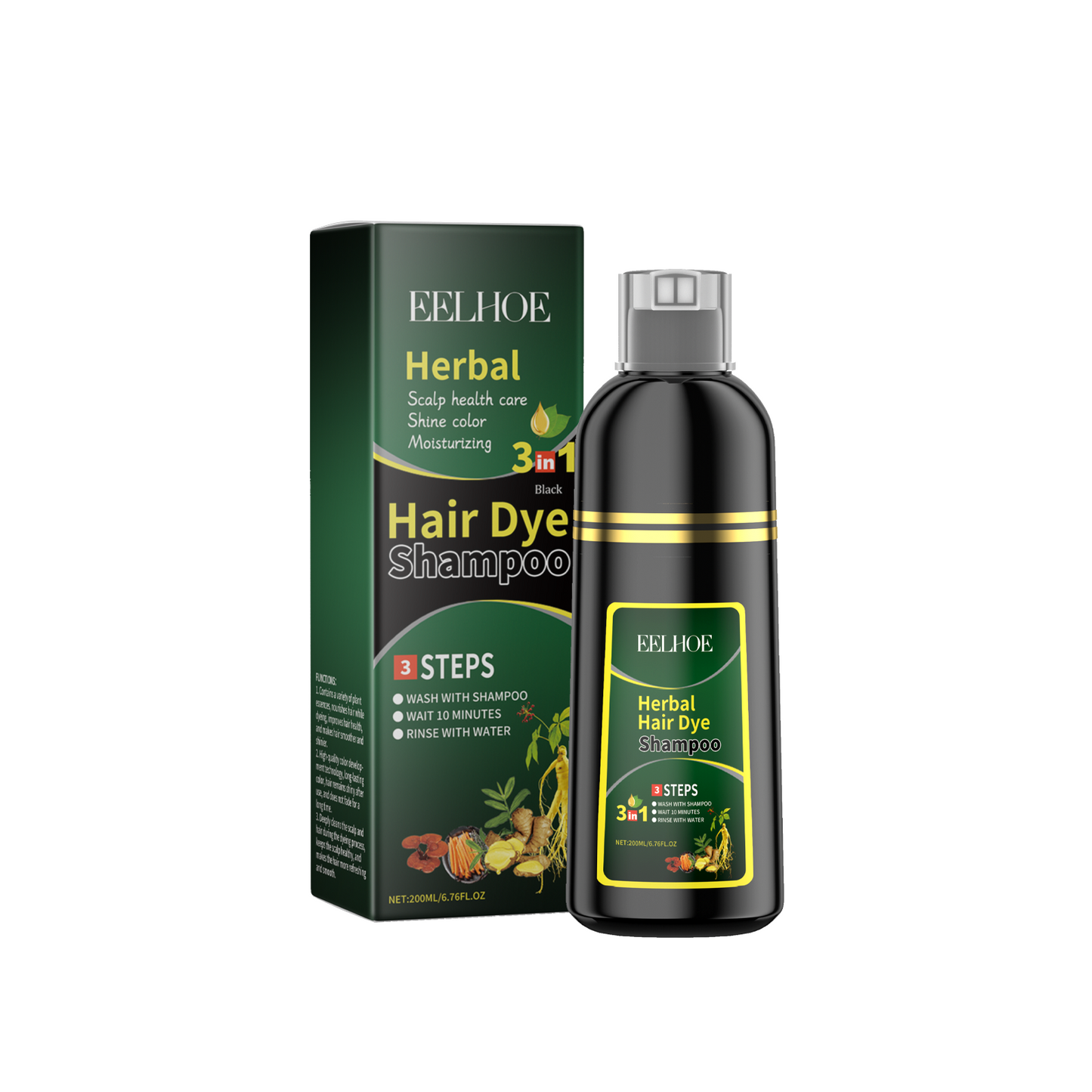 Plant Black Hair Shampoo Plant Extract Wash Care Diy Color Developing Hair Refreshing And Supple Shampoo - Korvel