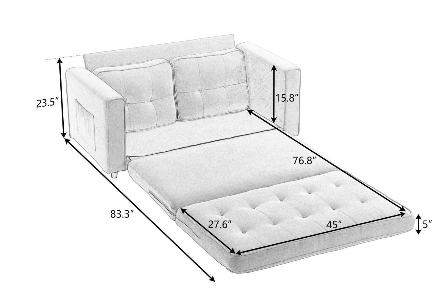 Canapé-lit futon convertible 3 plis - Gris foncé, Gris clair et Beige