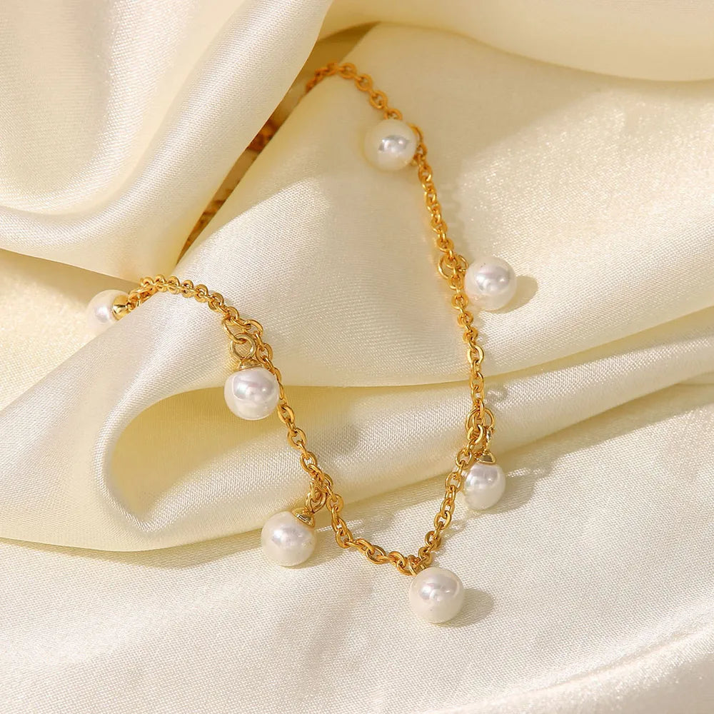 Elegant Pearl 18K Gold-Plated Charm Anklet
