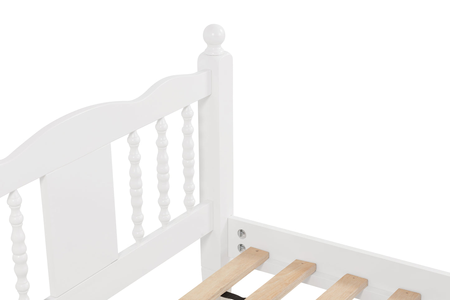 Twin Bed with Column-Decoration Headboard, with Bed Slats,White - Korvel
