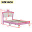 Twin Size Upholstered Bed Frame with LED Lights - Pink & White