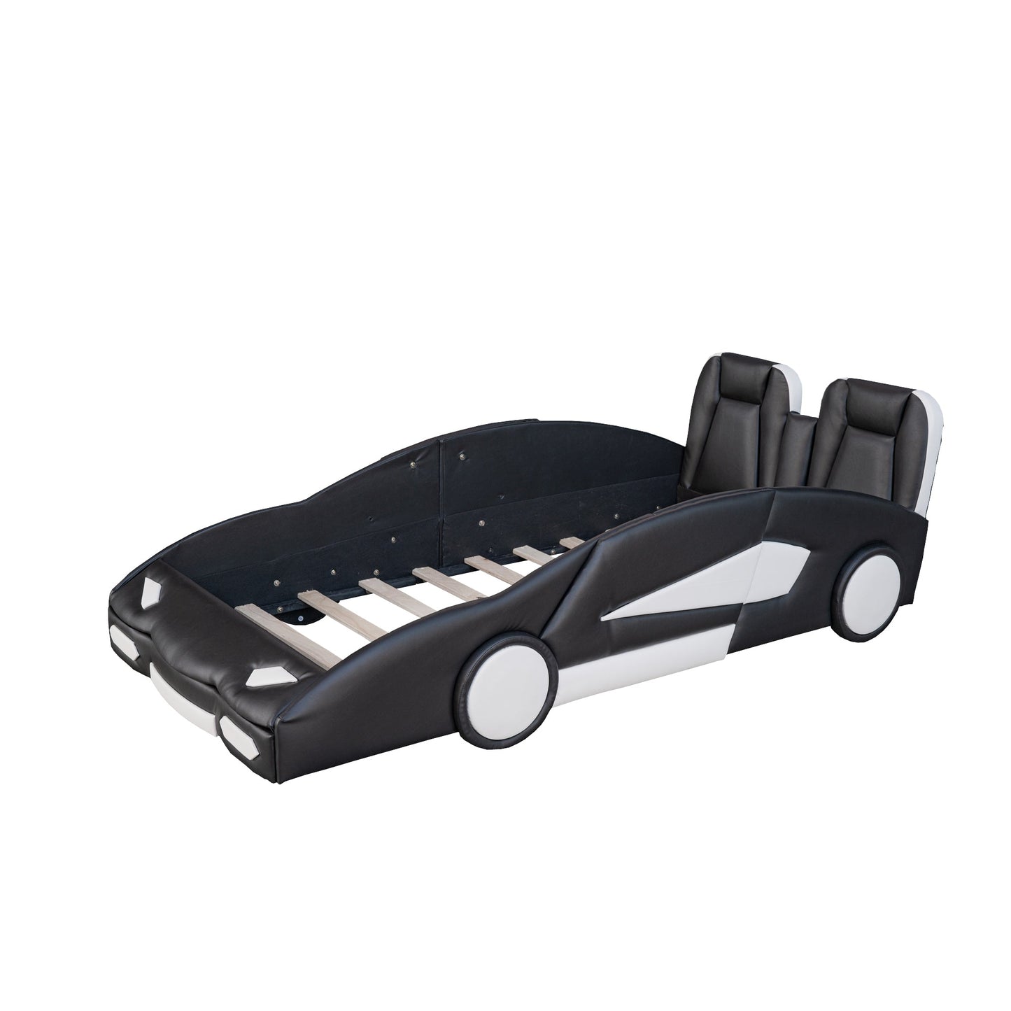 Twin Size Race Car-Shaped Platform Bed with Wheels - Black