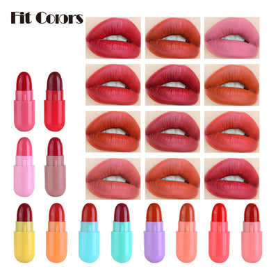 Fit Colors 12 Colors Mini Pill Matte Lipstick Velvet Matte Portable Pill Capsule Lipstick - Korvel