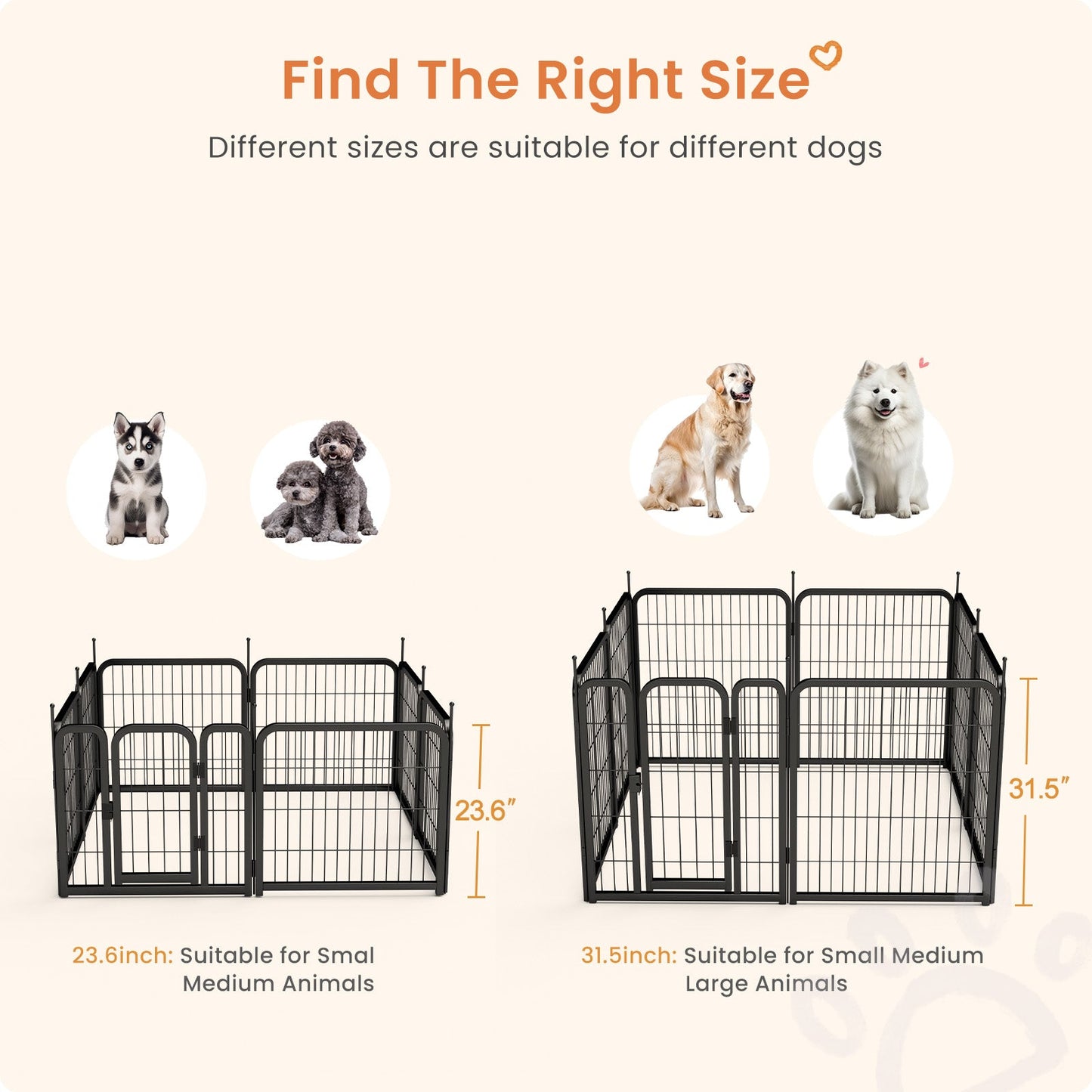 8-panel dog fence, 24 inch small dog pet fence, portable indoor pet game fence. Black, 22.2 inches wide x 23.6 inches high. - Korvel