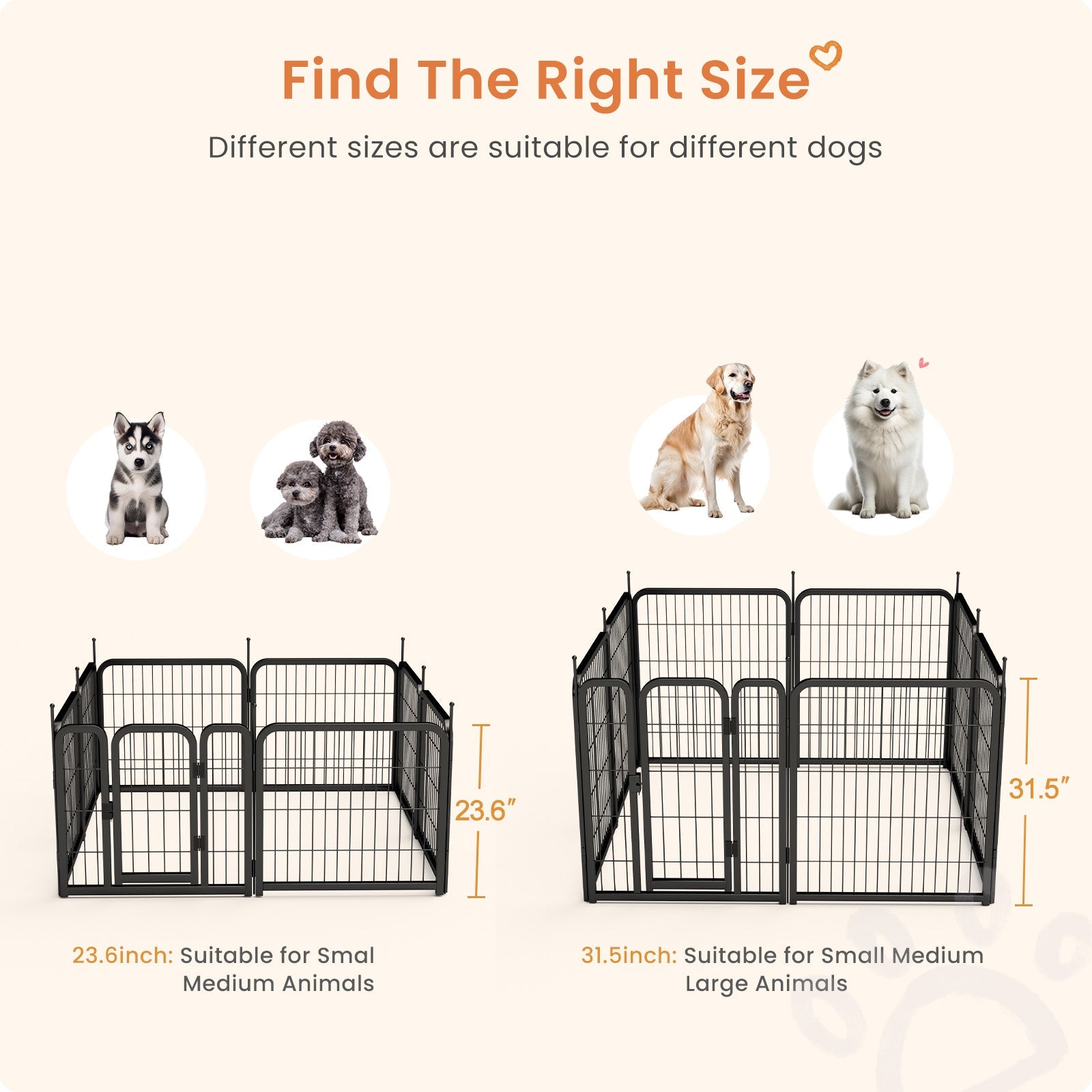8-panel dog fence, 24 inch small dog pet fence, portable indoor pet game fence. Black, 22.2 inches wide x 23.6 inches high. - Korvel
