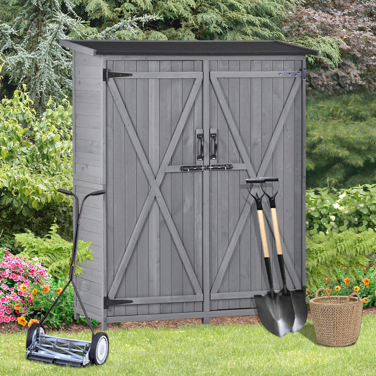 Abri de rangement en bois premium 5,3 pieds x 4,6 pieds avec toit étanche