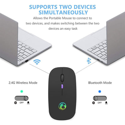 Wireless Mouse Bluetooth RGB Rechargeable Mouse Wireless Computer Silent Mause LED Backlit Ergonomic Gaming Mouse For Laptop PC - Korvel