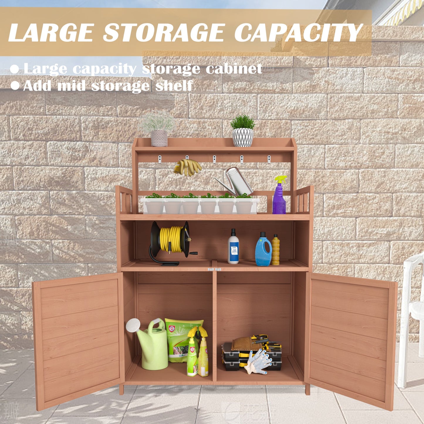 Outdoor gardening workbench with large storage cabinets and a rooftop terrace - Korvel
