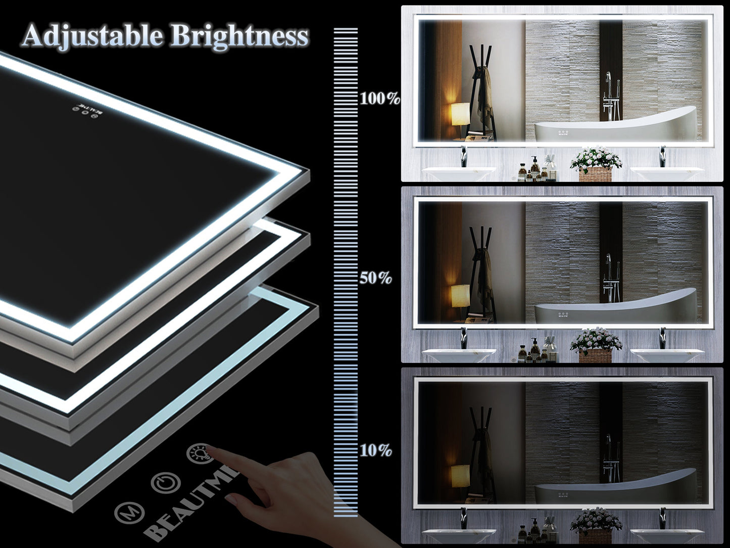 72x32 Inch LED Bathroom Mirror with 3 Color Modes