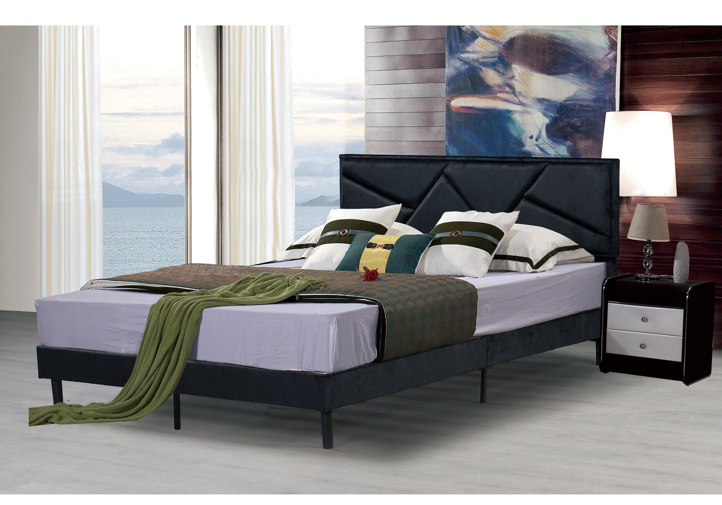 02 Q Black Platform Bed