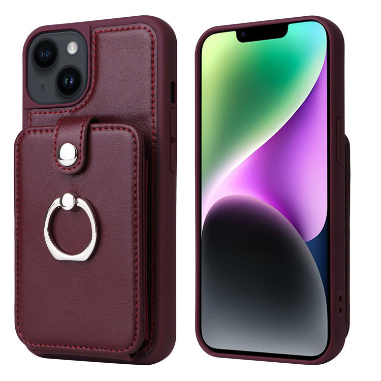 Suitable for iPhone 14 wallet phone case  Apple 13 Promax flip cover protective case accordion card insertion phone leather case - Korvel
