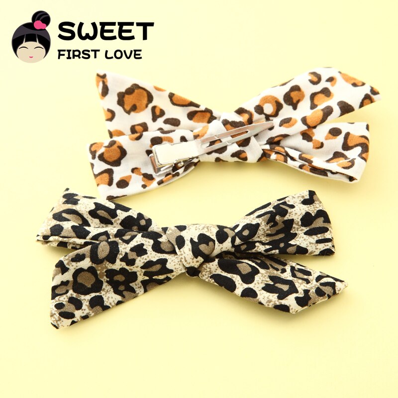 5pcs/lot Girls Leopard Fabric Bow Hairpins Soft Bowknot Hair Clips Children Customized Gift Simple Hair Accessories Headwear - Korvel