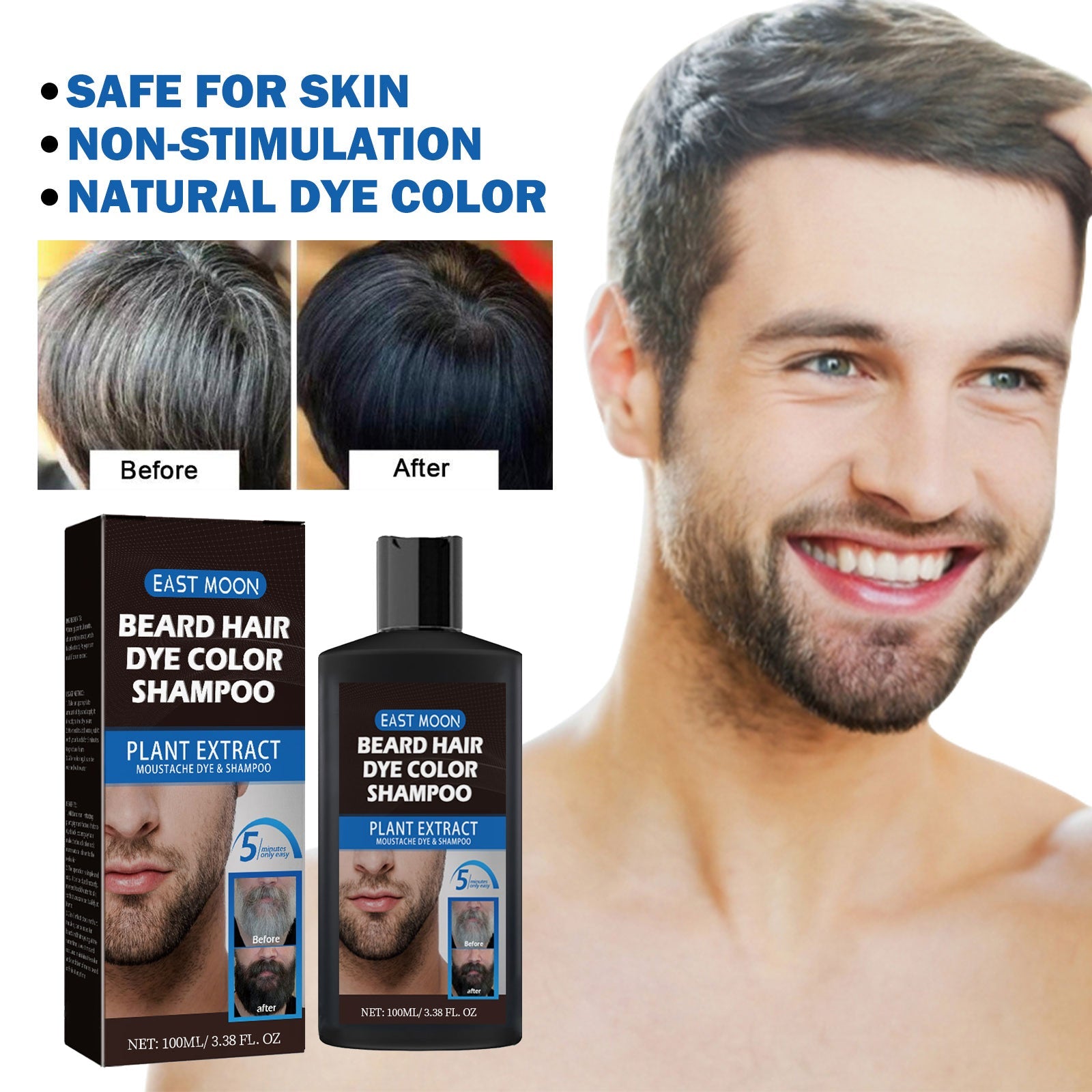 Beard Hair Dye Color Shampoo, Quick Color Black For Men's Hair And Beard Slit Drying Treatment - Korvel