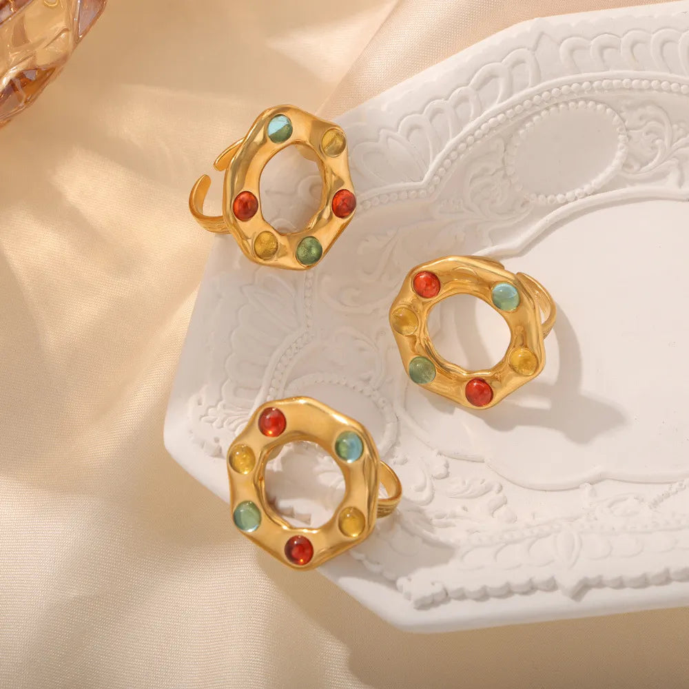 Bague en perles de verre en acier titane
