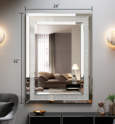 Large Wall-Mounted Silver Decorative Rectangular Wall Mirror for Home, Living Room, Bedroom, Entryway (clear HD mirror) - Korvel