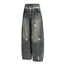 Punk Retro Washed Distressed Denim Wide-Leg Pants Men's Trendy Unique Design Loose Fit Flared Trousers - Korvel