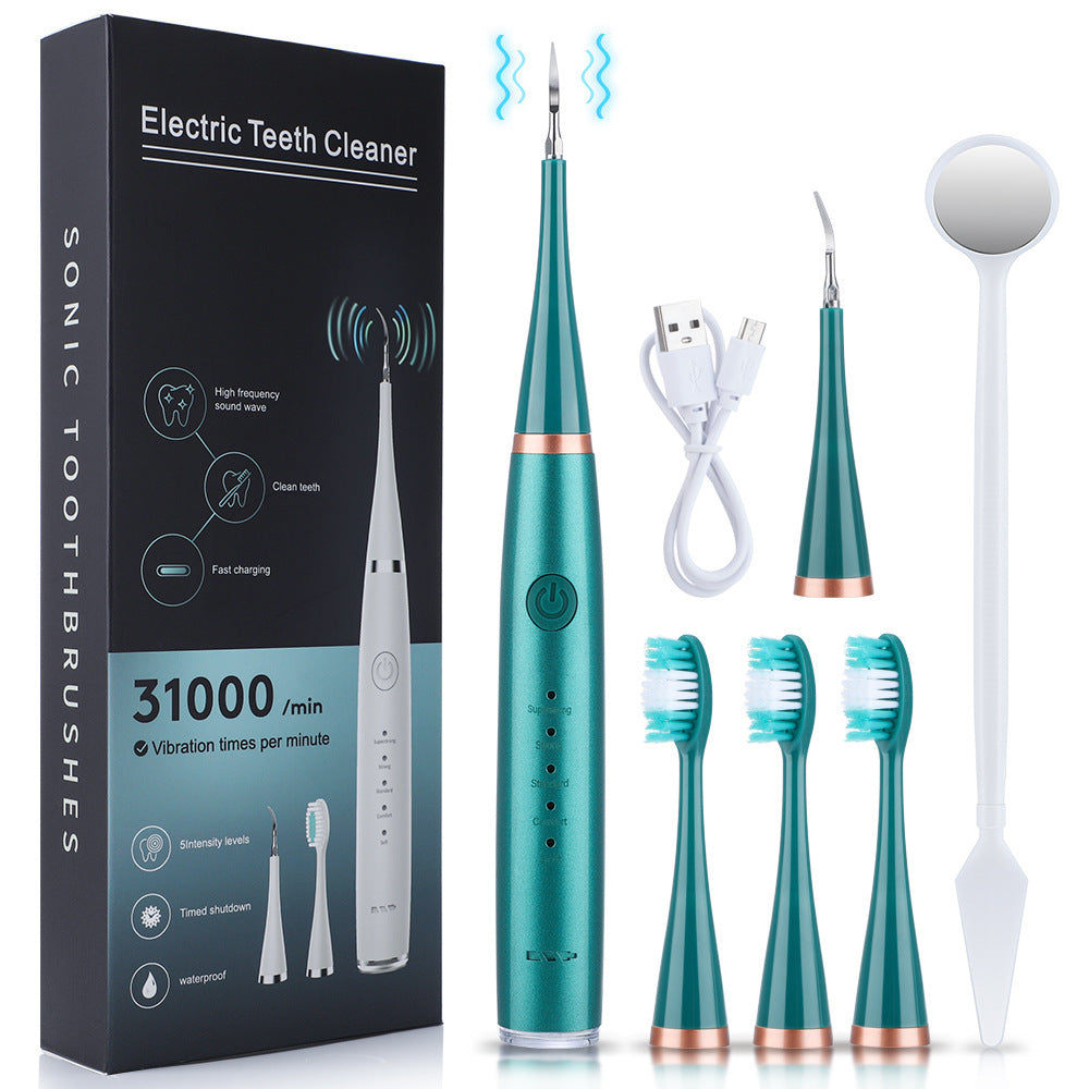 5-Speed High Frequency Vibrating Tooth Cleaner USB Electric Toothbrush Cleaning Device To Remove Stained Calculus Set Tooth Cleaning Instrument - Korvel