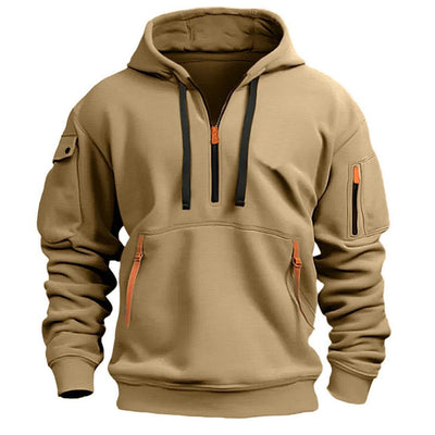 Half zip hoodie hooded sweatshirt with multiple pockets zipper pullover for men's sports and casual sweatshirt for men - Korvel