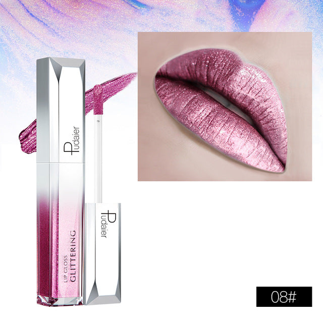 Pudaier Metallic Glitter Shine Lipstick - Long-lasting Liquid Tint