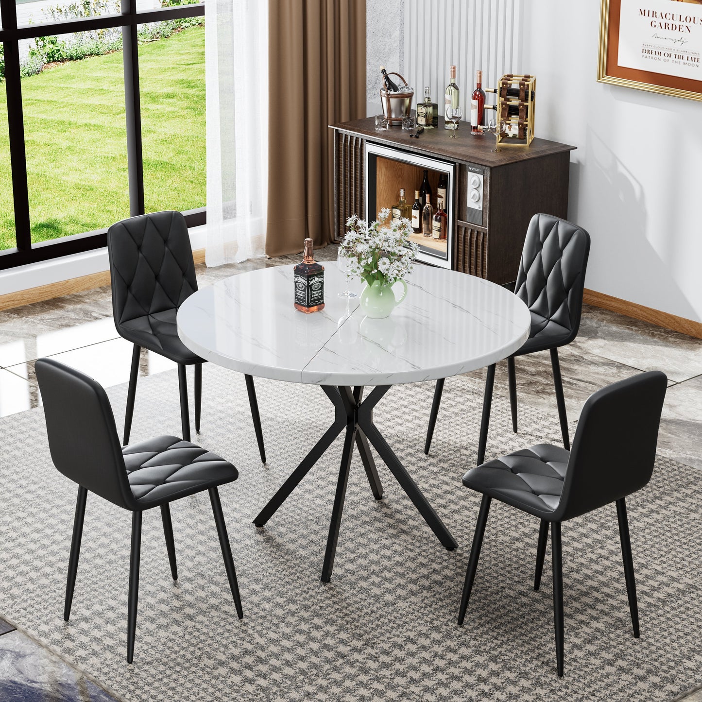 Dining Chairs Set of 4, Modern Kitchen Dining Room Chairs, PU Dining Chair Upholstered Cushion Seat and Sturdy Metal Legs - Korvel