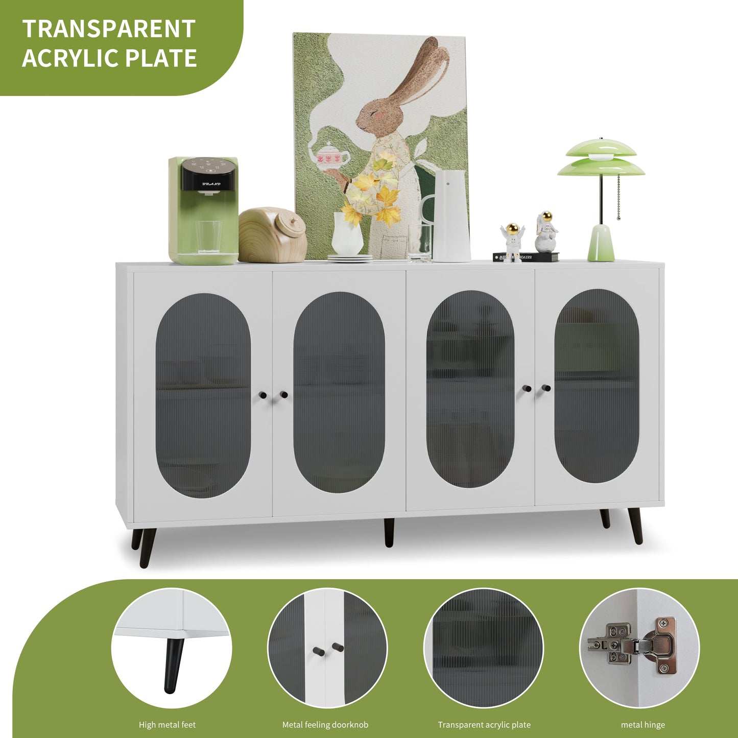 Buffet d'Accent Blanc Moderne avec Portes en Acrylique