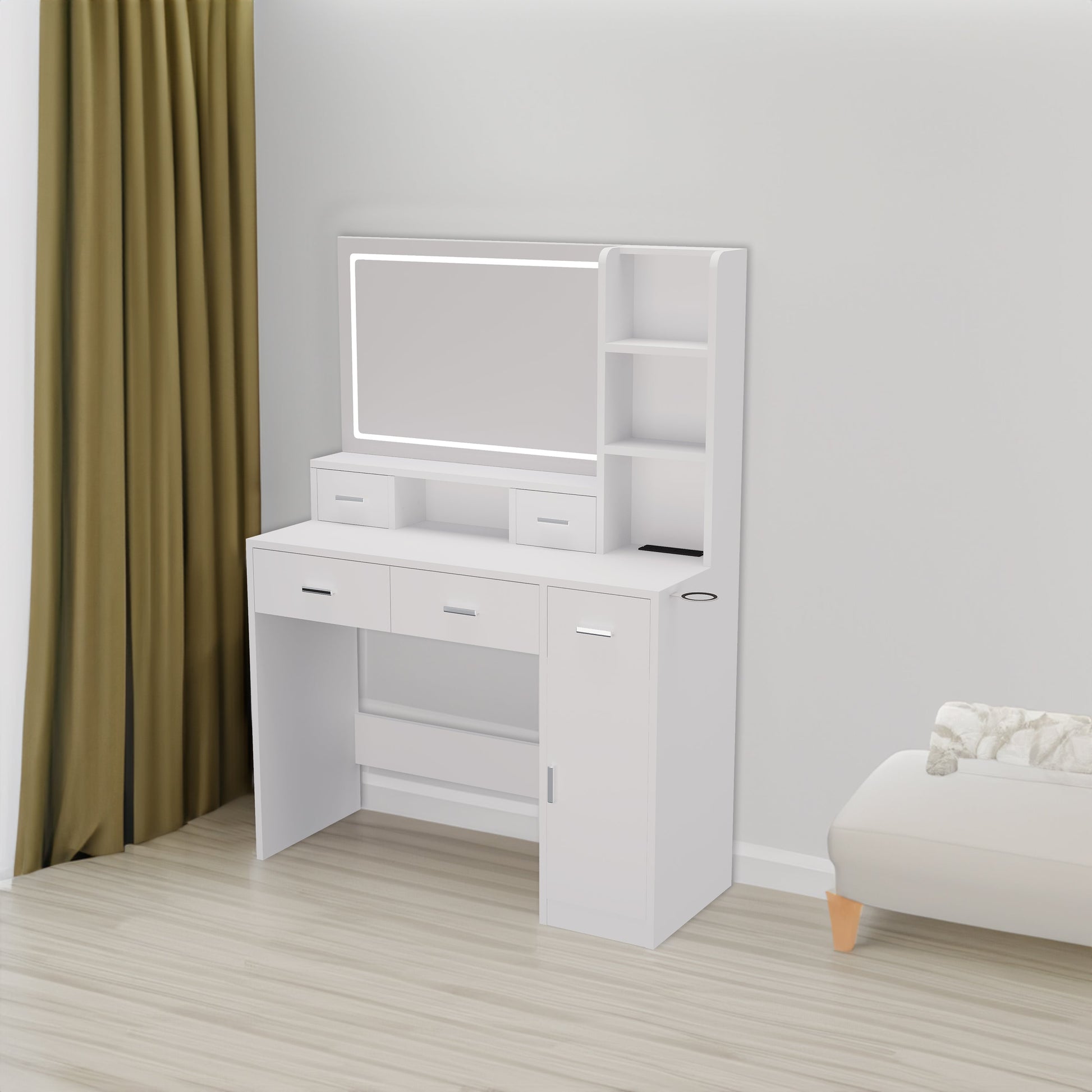 Smart mirror dressing table with drawers and storage cabinets, dressing table with bedroom dressing table, changing room - Korvel