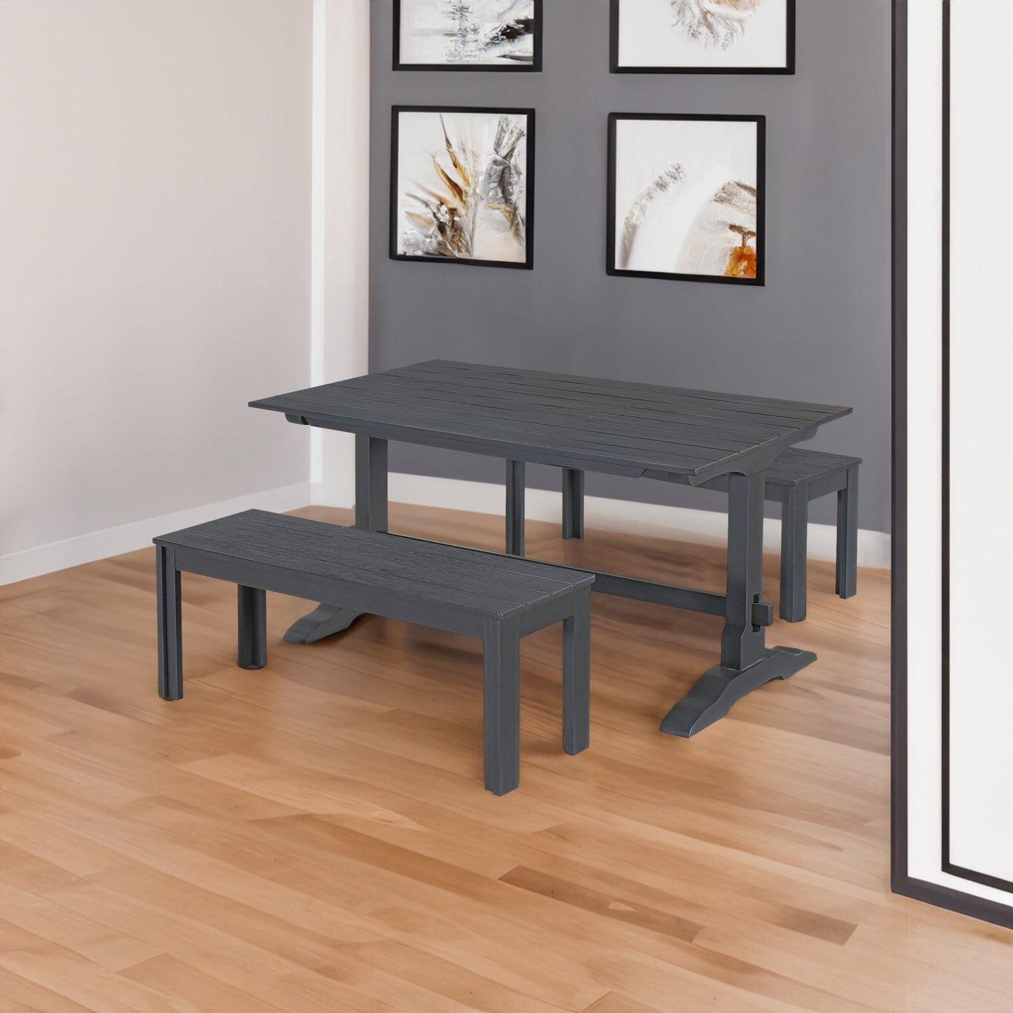TREXM 3-piece retro cutlery set, rectangular stand table, and 2 wooden stools for 4 people (gray) - Korvel