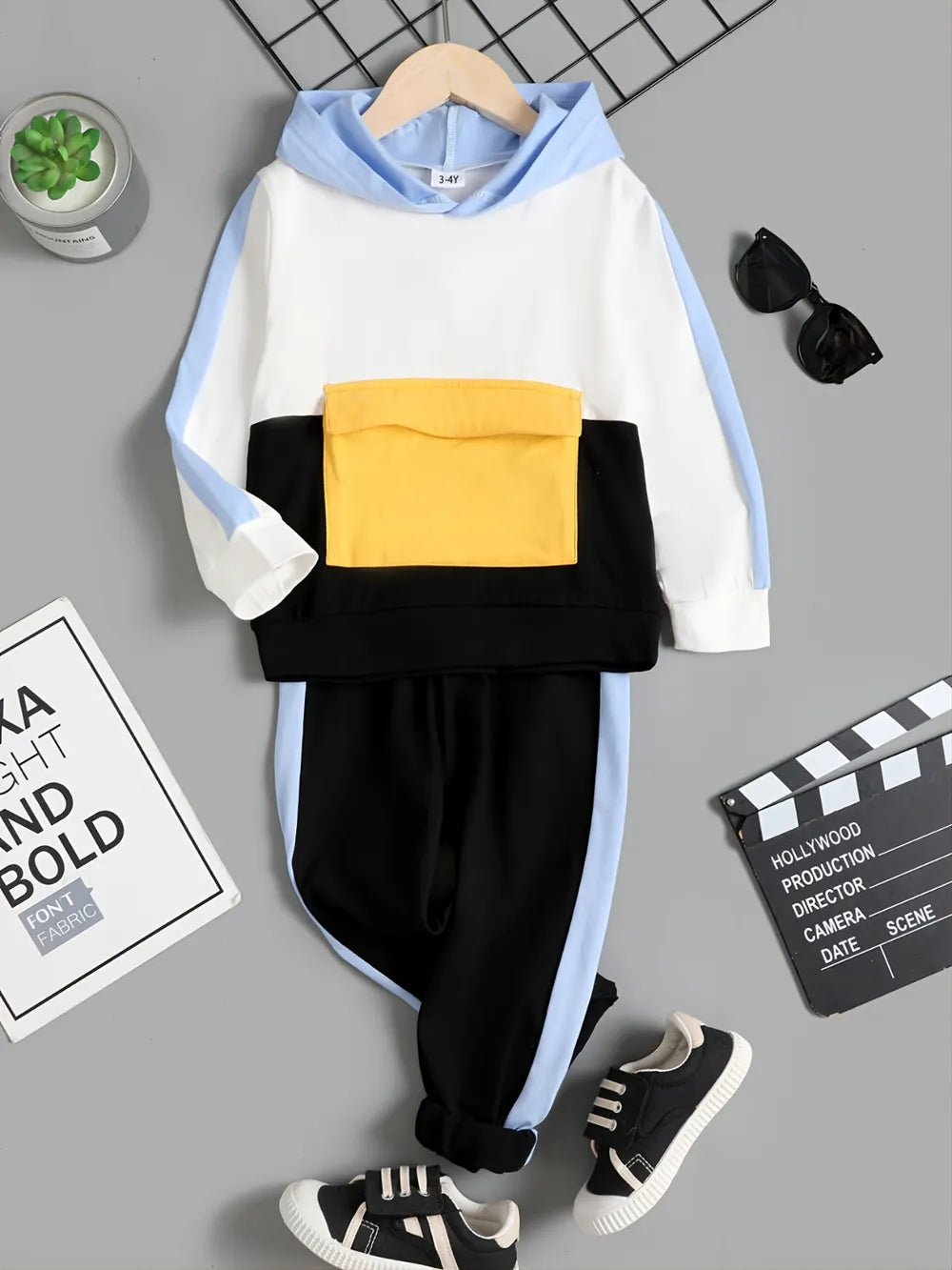 Ensemble Sweat à Capuche et Pantalon Color Block pour Enfants